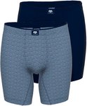 Twee Ceceba boxerbroeken, één blauwgestreepte en één effen marineblauw.