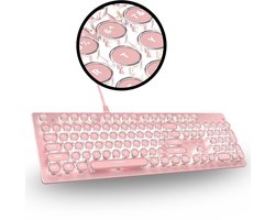 Steampunk Retro Mechanisch Toetsenbord - Roze – Bedraad – 104 Toetsen – RGB Verlichting – Ergonomisch – Metalen Behuizing – Typemachine Stijl – Geschikt voor Gaming & Kantoor – Windows & Mac