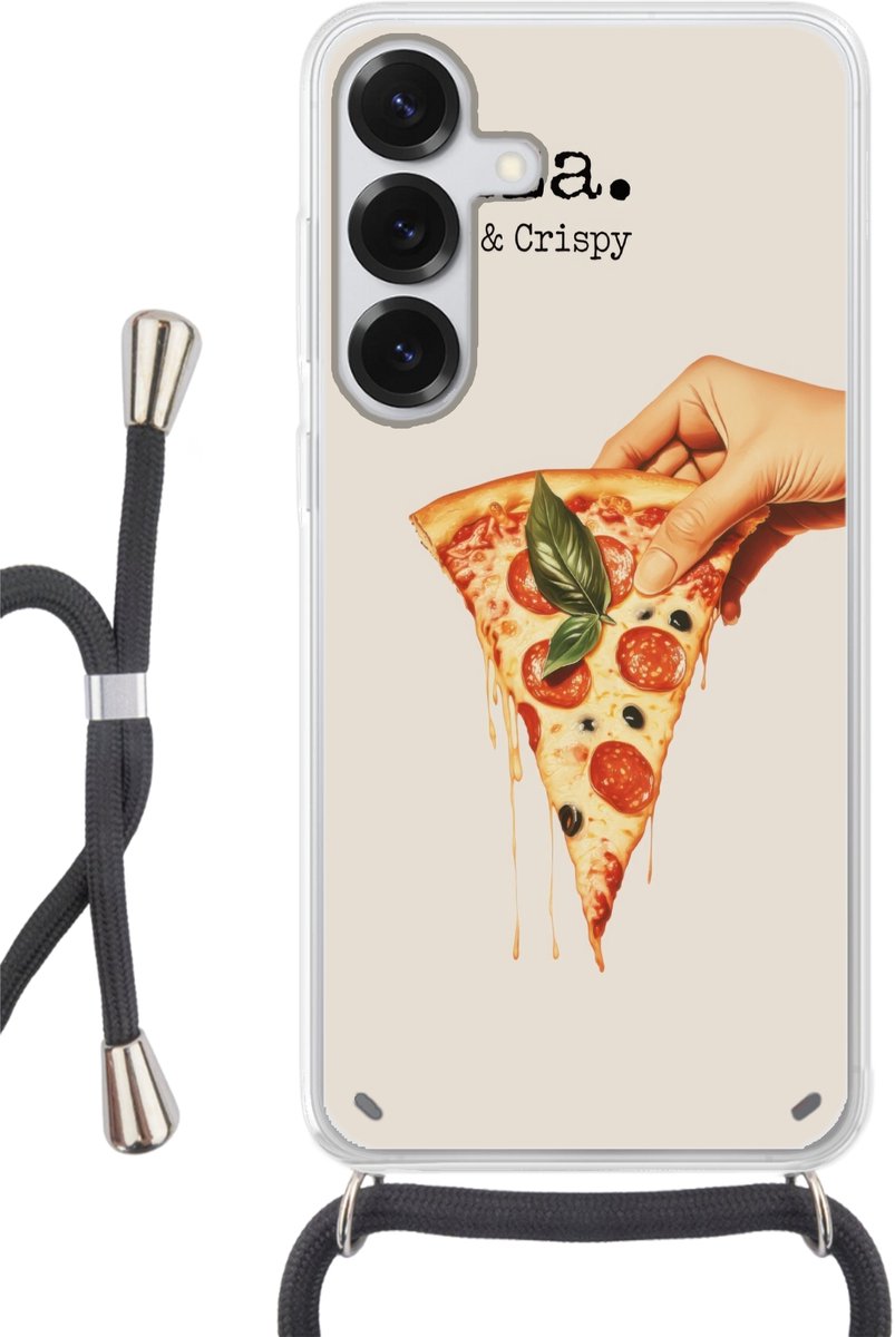 Telefoonhoesje Geschikt voor Samsung Galaxy S25 Plus - Pizza - Kaas - Pepperoni - Siliconen - Crossbody - Backcover met Koord - Telefoonhoesje met koord - Hoesje met touw Telefoonhoesje