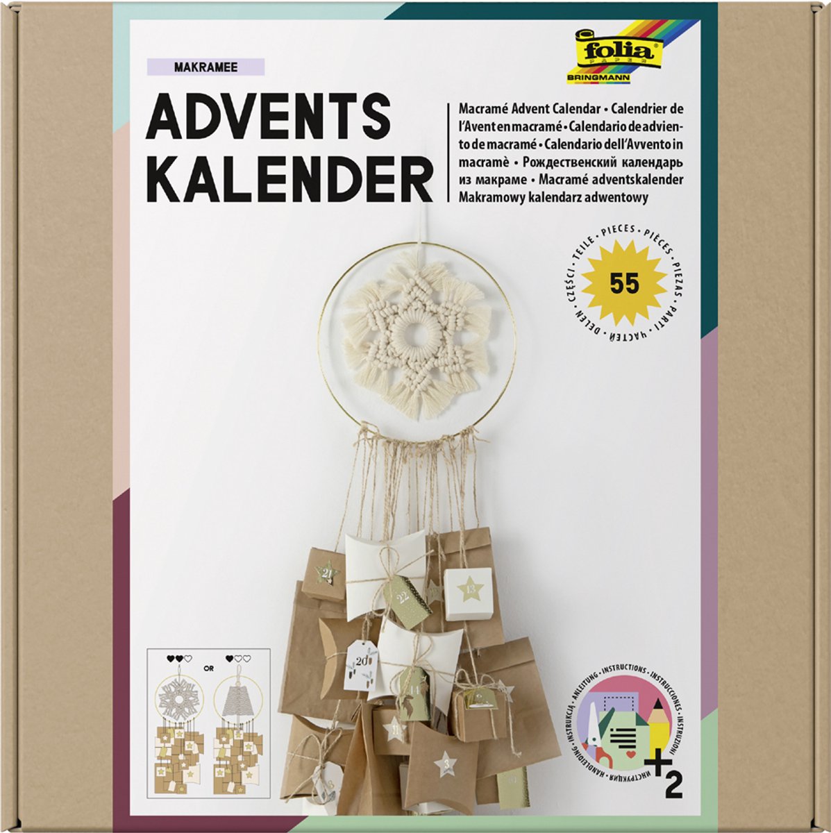 Adventskalender knutselset om te macrameeën, 55-delig.