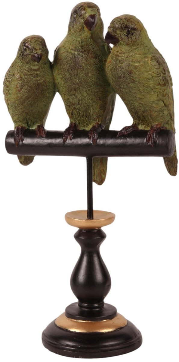 Baroque - Decoratief beeld of figuur - Papegaaien op Voet 33 cm - Groen - Resin - 33.5x18x10.5 - Polyresin