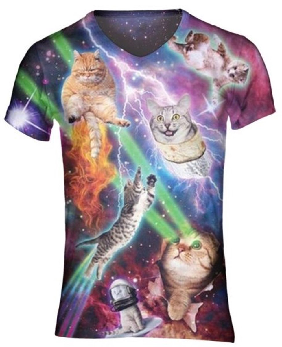 Gigantisch fout kattenshirt Festival shirt - Maat: L - Crew neck - Feestkleding - Festival Outfit - Fout Feest - T-shirt voor festivals - Rave party kleding - Rave outfit - Kattenshirt - Nineties