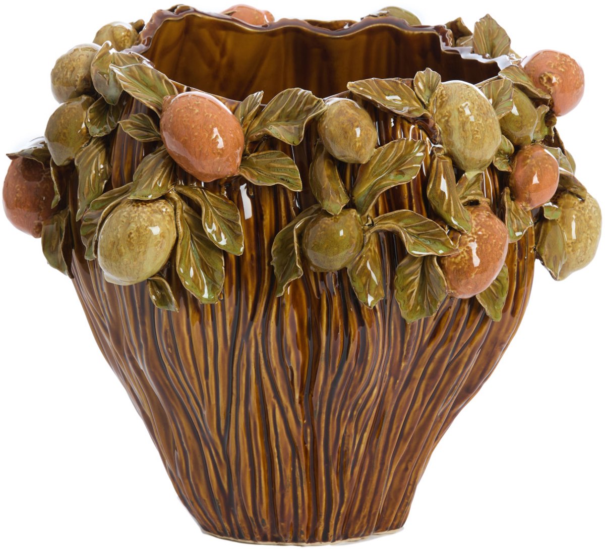 Lemoni vaas deco Ø38x33 cm - keramiek bruin-oranje+groen