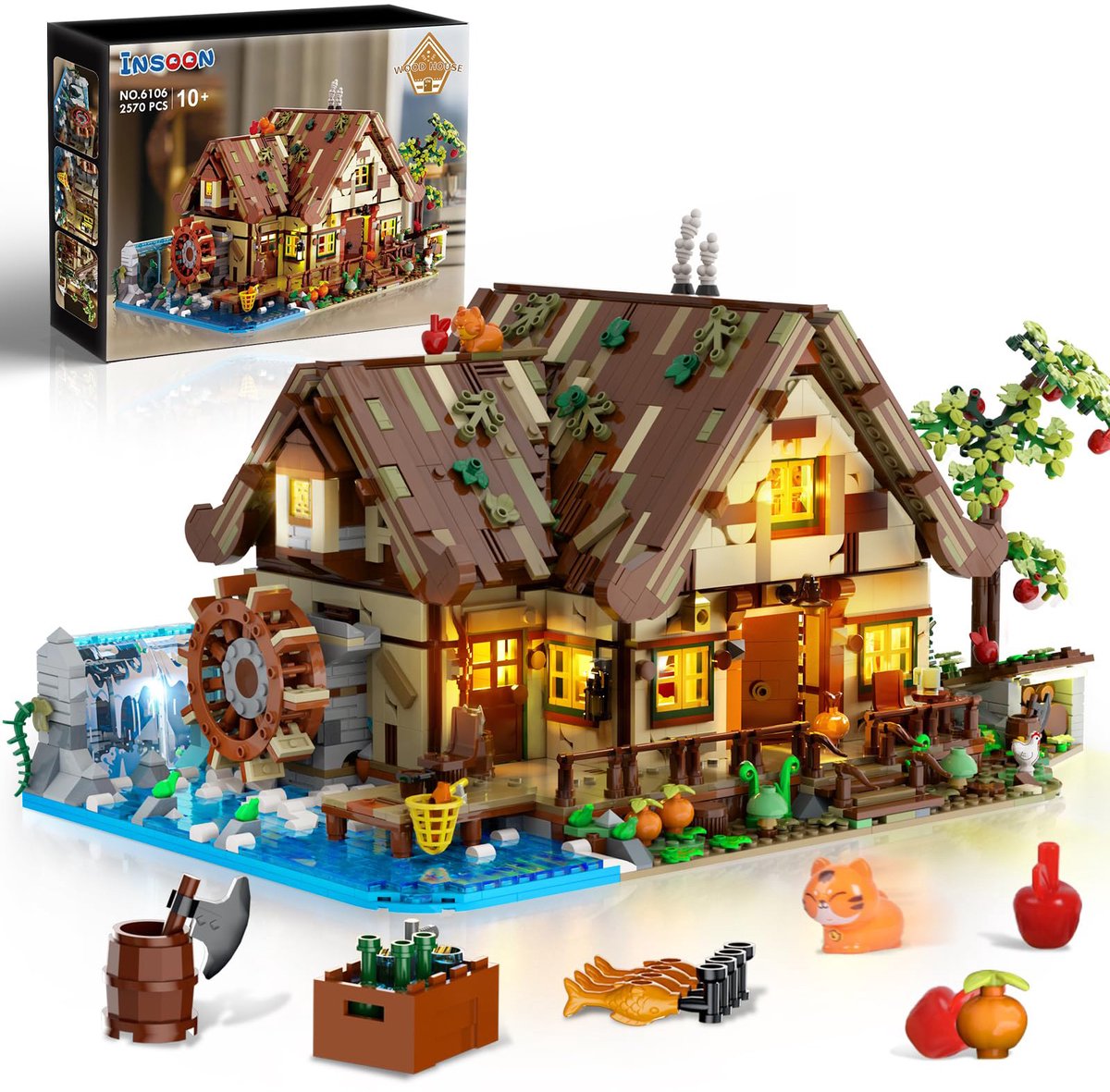 HOGOKIDS Mini Houten Bouwsets - 2570 Delen - Met Werkend Waterrad & LED Verlichting - Educatief Bouwpakketten Volwassenen kinderen jongens meisjes 10-12 jaar