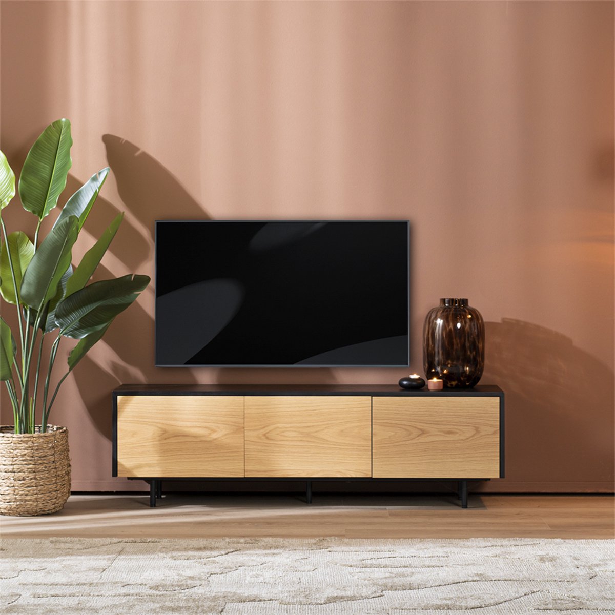 Bronx71 Tv-meubel Thomas zwart/blank eiken 150 cm Bruin, Zwart
