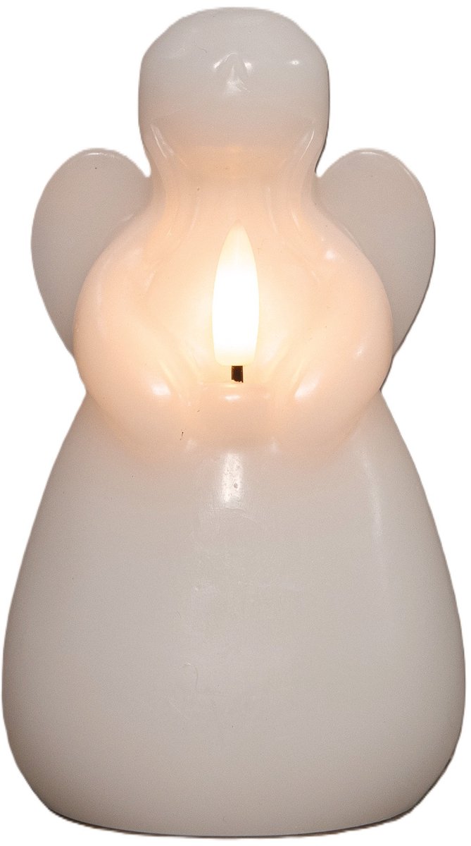 Anna's Collection LED kaars engel - wit - 14 x 8 cm - met timer - op batterijen - kerst - kerstkaarsen