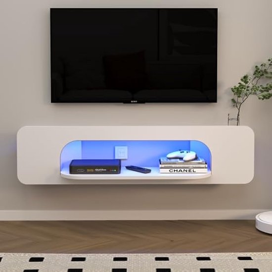 tv-meubels Klein zwevend tv-meubel for huishoudelijk gebruik, aan de muur gemonteerd tv-meubel, zwevende planken met 3 neerklapbare deuren, modern entertainmentmediaconsolecentrum, groot tv-meubel met
