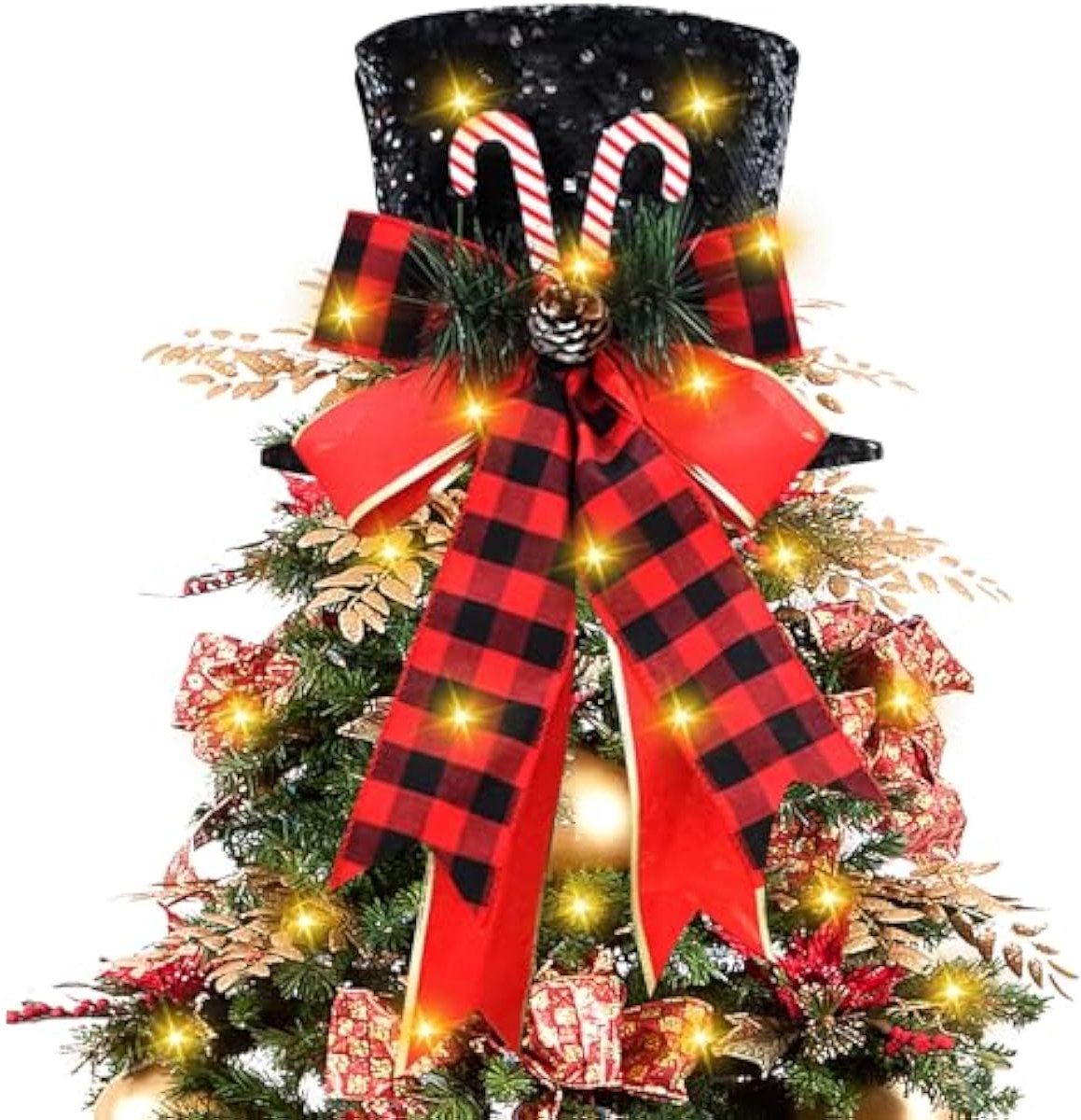 Kerstboom Boom, Kerstboom Decoraties Kerstboom Tophoed Kerstboom Topper met 2 m LED Verlichting Boom Punten voor Feestelijke Kerst Home Decoratie (Zwart)