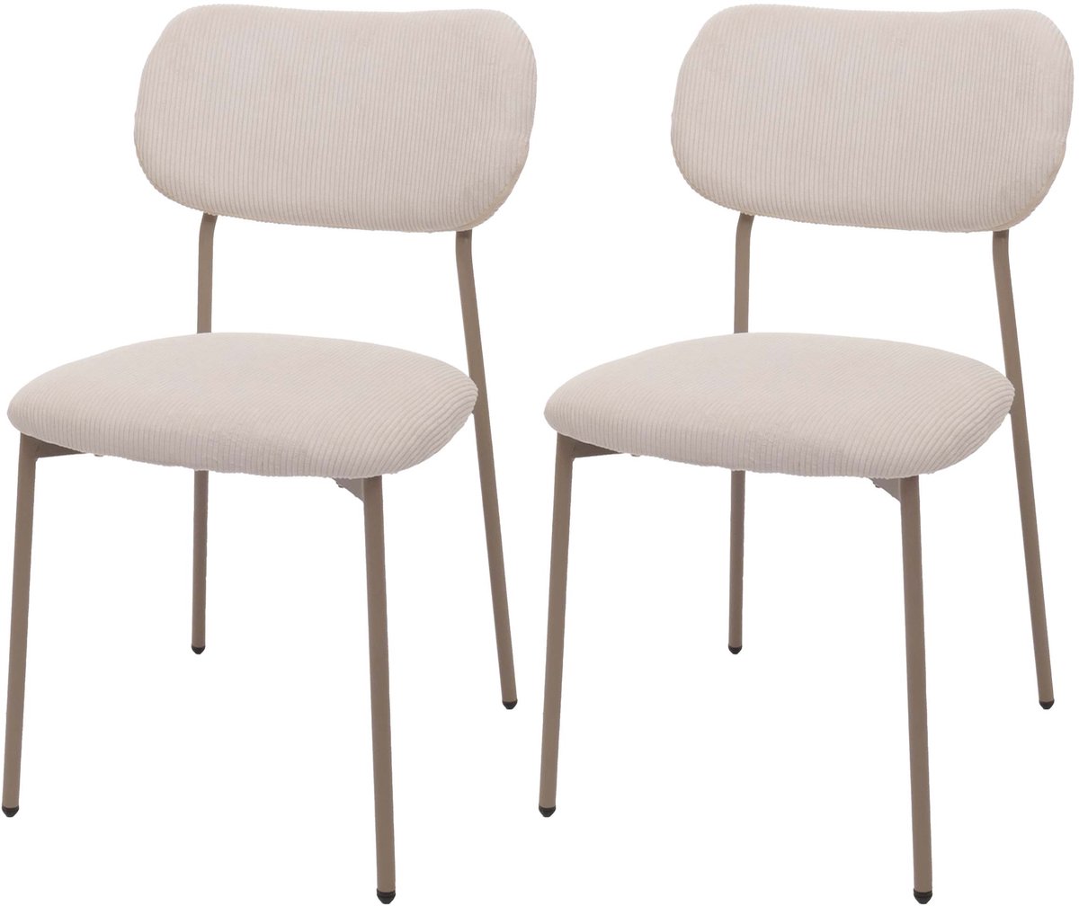 Set van 2 eetkamerstoelen MCW-O26, keukenstoel gestoffeerde stoel, koord (330g/m²) stof/textiel metaal ~ beige