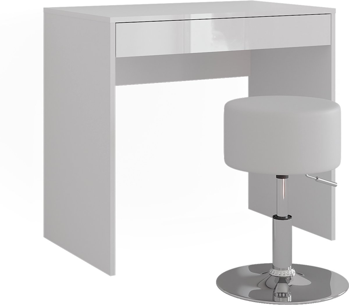 Vicco Kaptafel Sherry, Wit/Wit Hoogglans, 81.4 cm zonder spiegel, met kruk