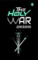 Boek 'The Holy War' van John Bunyan met een zwarte achtergrond, groene en witte tekst en zwaarden.