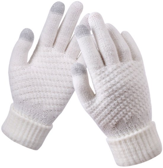 Gebreide winterhandschoenen - voor dames - warme handschoenen voor koppels - touchscreen - vingerhandschoenen - geschikt voor binnen, vrije tijd, werk -21*12*2.5cm-Wit