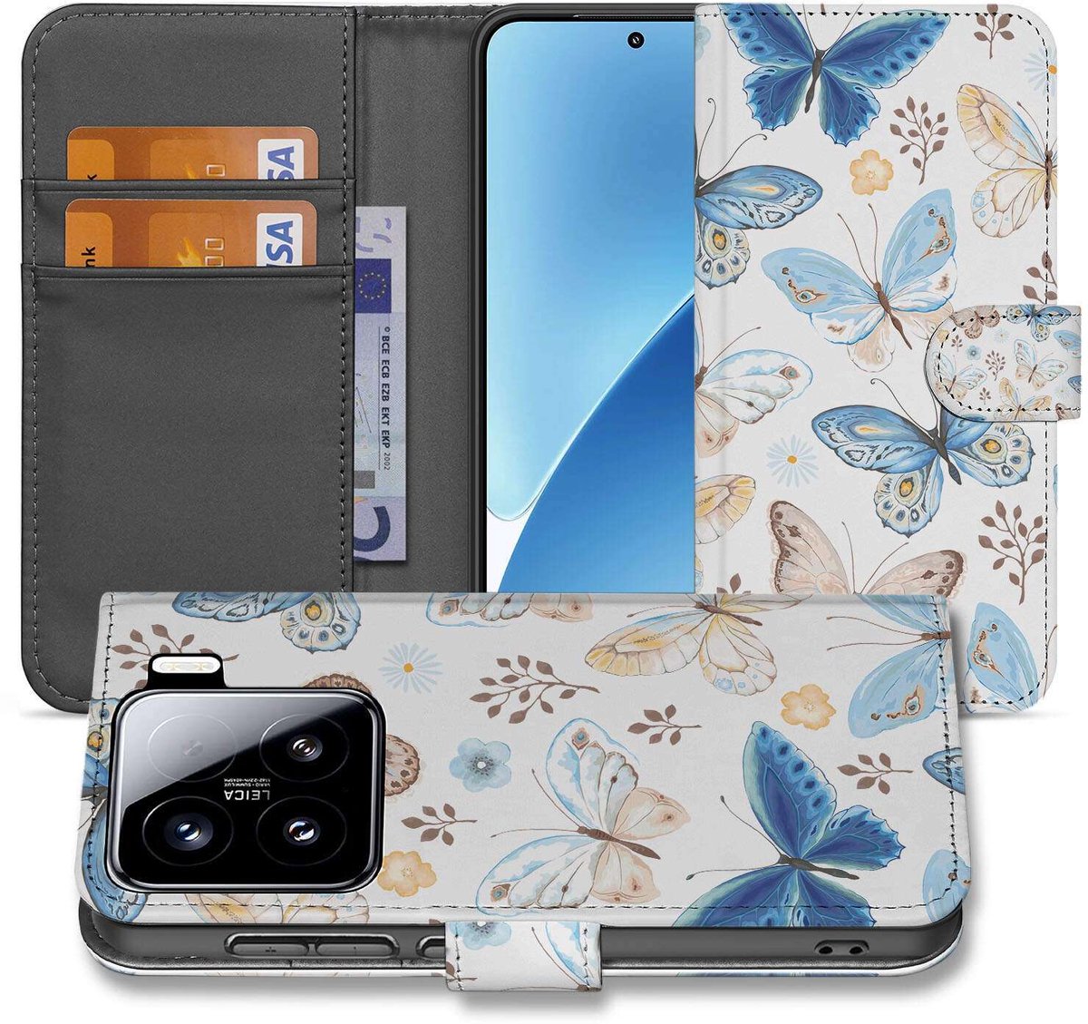 Xiaomi 15 Book Case ‘Butterfly Elegance’ – Stijlvol Telefoonhoesje met Pasjeshouder