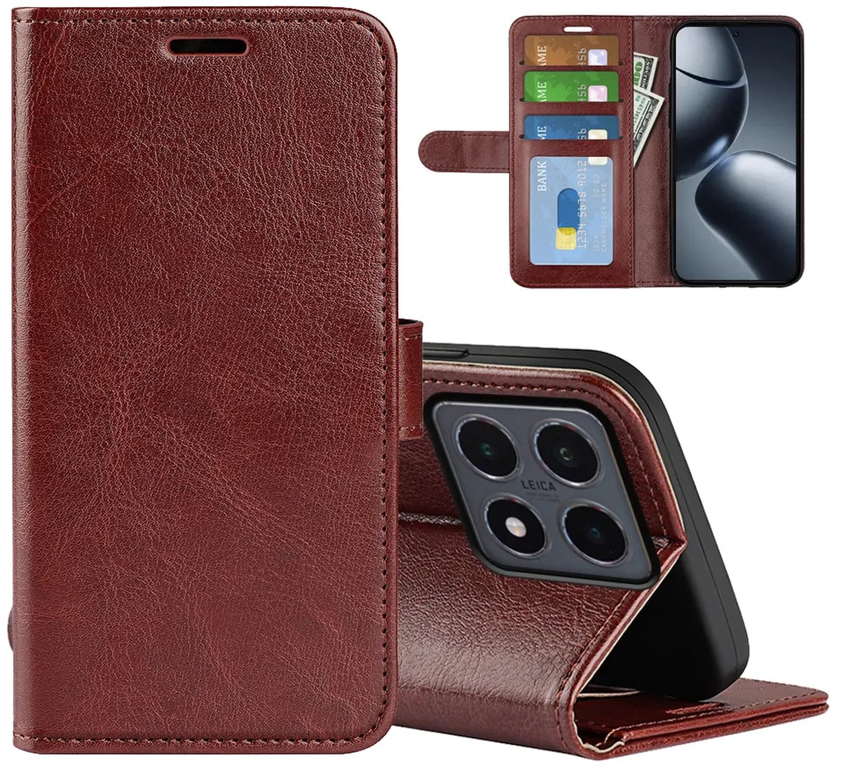 MobyDefend Hoesje - Geschikt voor Xiaomi 15T - Wallet Book Case (Sluiting Achterkant) - Bruin