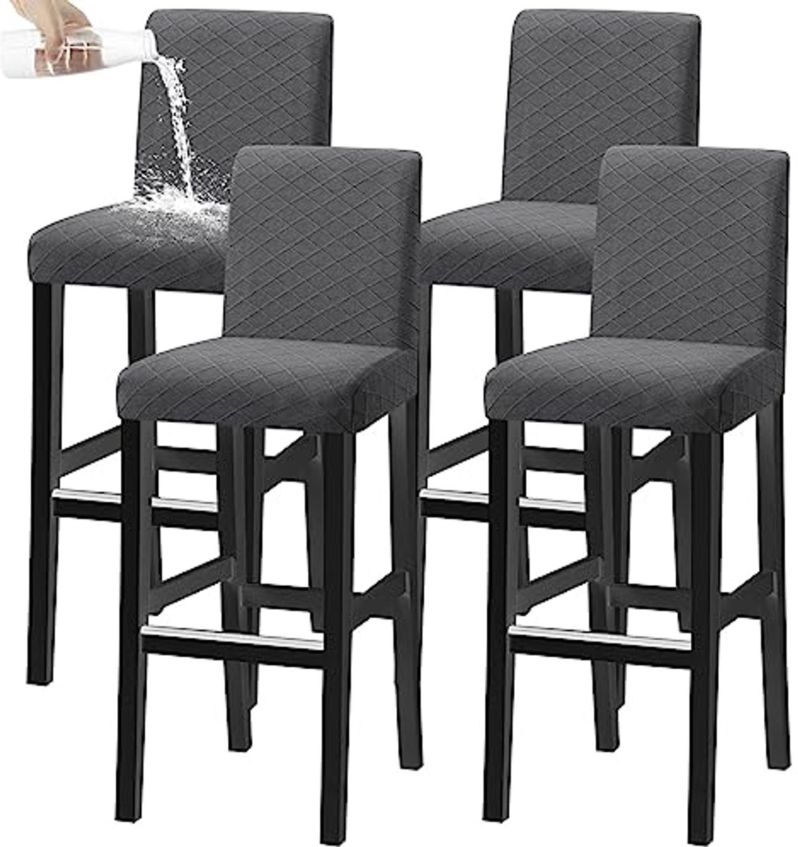 Stoelhoezen voor Korte Draaibare Eetkamerstoelen en Barkrukken - Set van 4 - Wasbaar en Afneembaar - Grijs