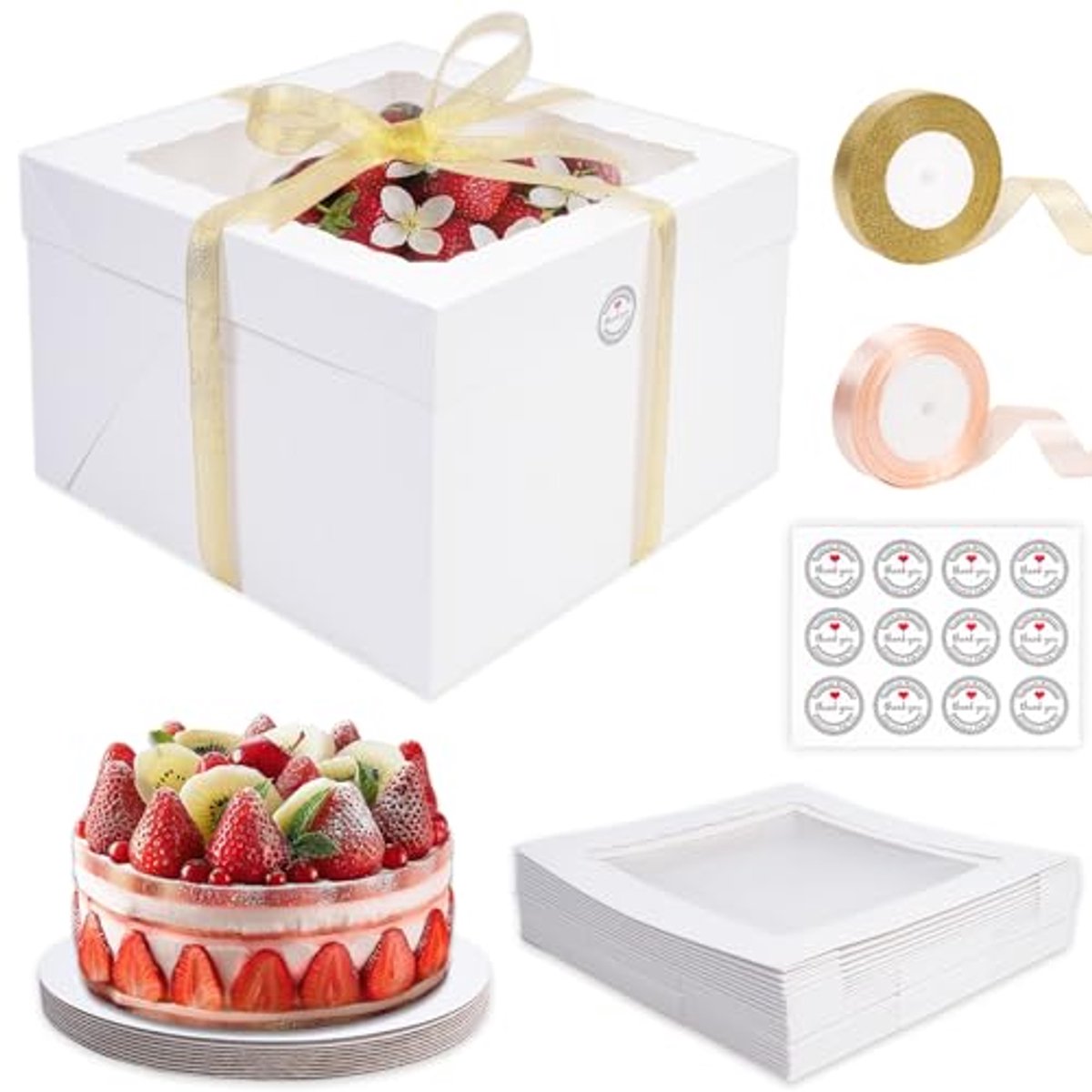 Elegante Taartdoos met Kijkvenster en Sokkel - Set van 10 Witte Taartdozen 30,5 cm