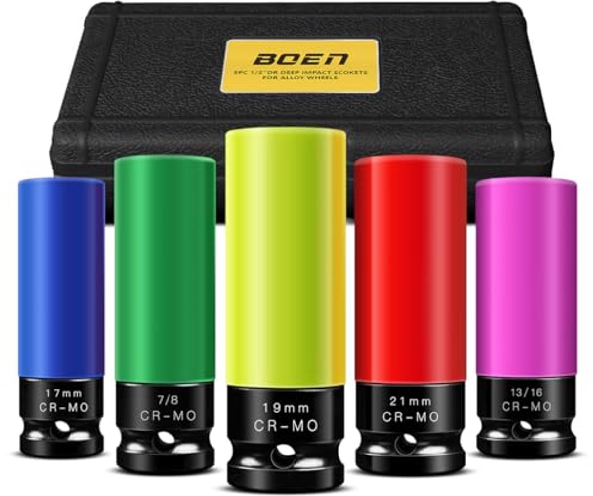 Diepe Impact Socket Set 1/2" Met Afneembare Beschermhoezen - Metrisch en SAE maten - Non-Marring Lug Moeren