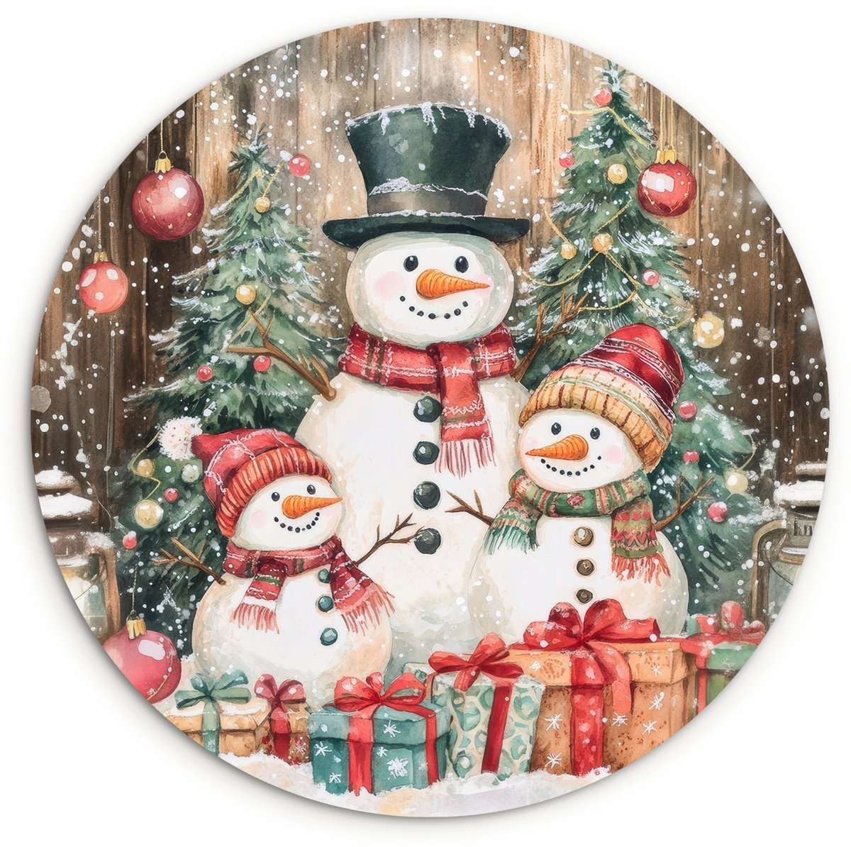 WallCircle Wandcirkel 120x120 cm - Muurcirkel Sneeuwpop - Familie - Kleurrijk - Muurdecoratie woonkamer - Wanddecoratie slaapkamer - Kamer decoratie accessoires - Ronde schilderijen