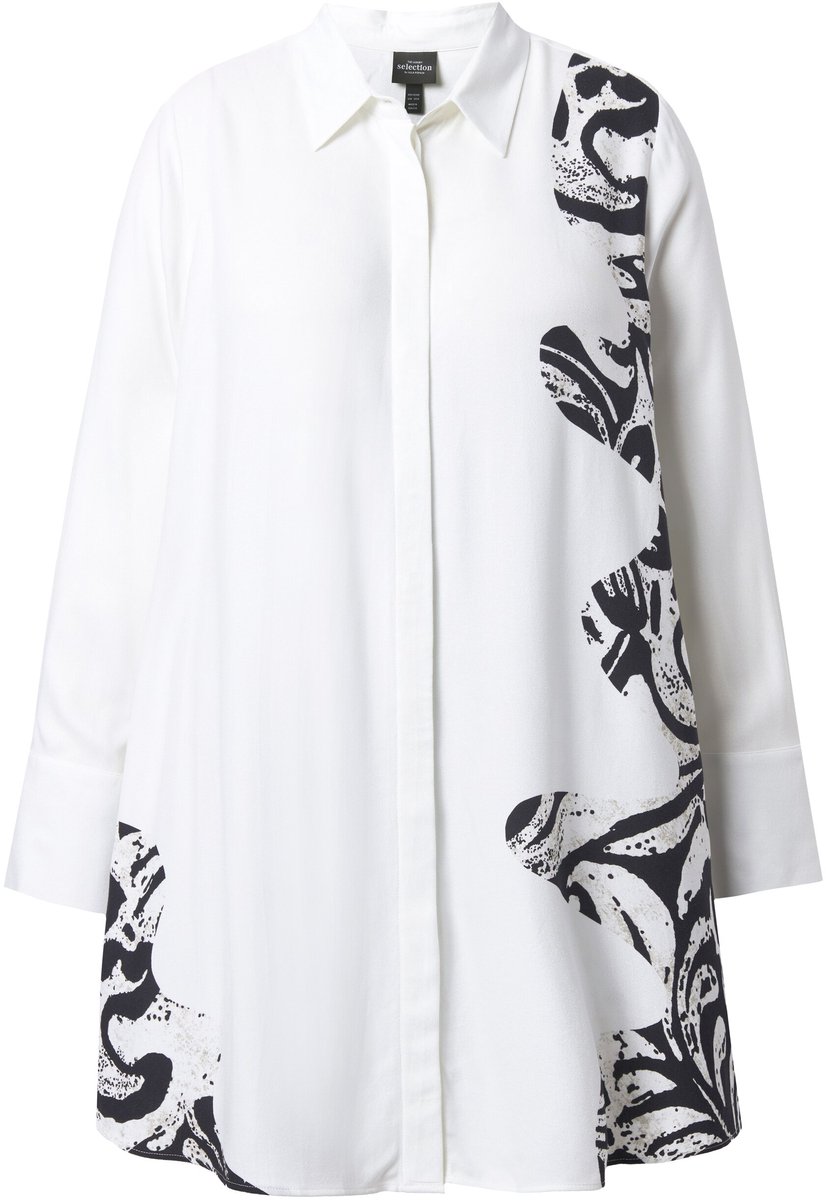 Ulla Popken - Dames - Lange blouse dierendesign overhemdkraag lange mouwen - Bleekbruin - Maat 46+