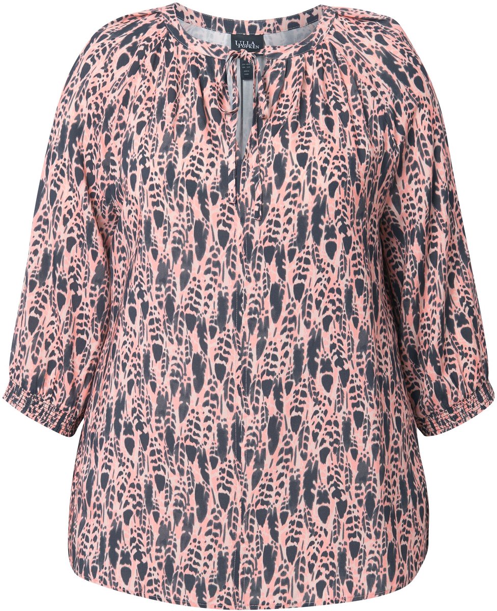 Ulla Popken - Dames - Blouse veren tuniekhals 3/4-mouwen - Pastelroze - Maat 42+