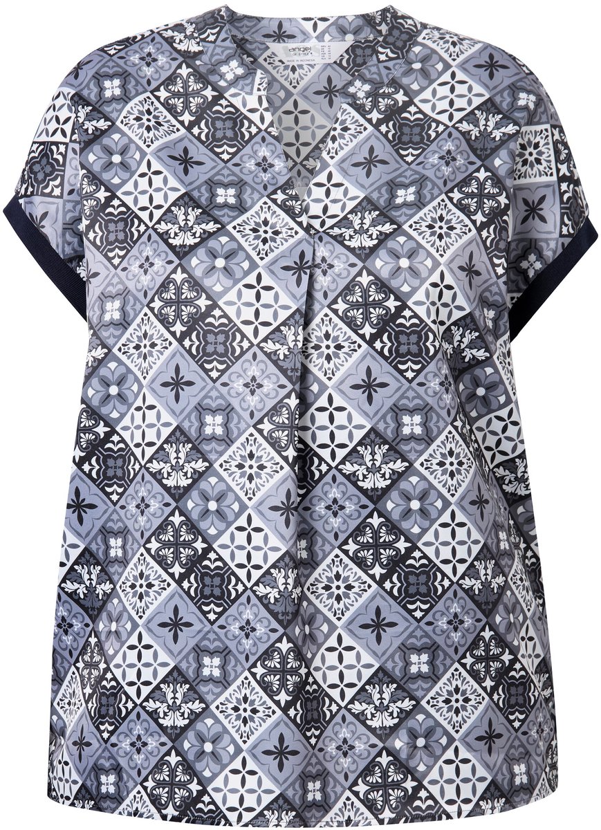 Angel of Style - Dames - Blouse Relaxed Fit satijn ruitpatroon - Sneeuwwit - Maat 46