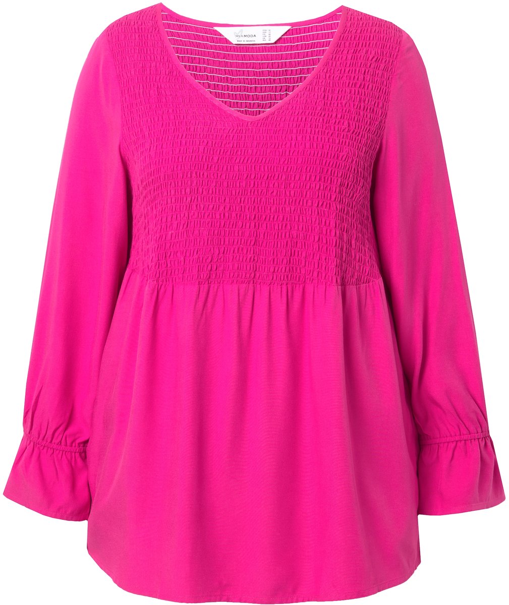 MIAMODA - Dames - Blouse A-lijn elastisch gerimpelde borst - Hibiscusrood - Maat 54