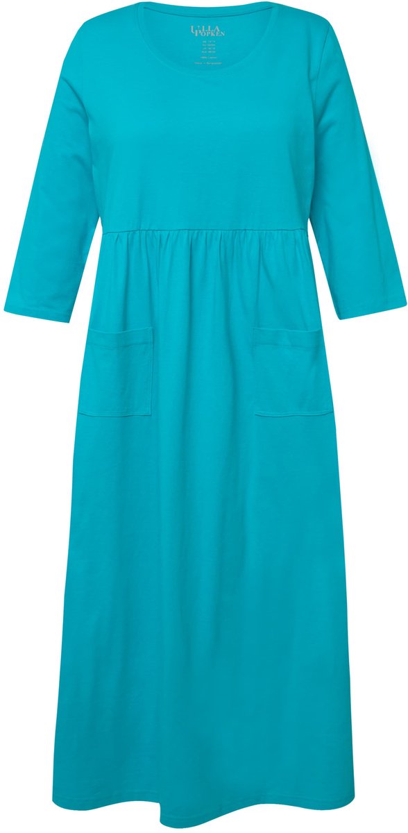 Ulla Popken Dames - Jersey jurk A-lijn empirenaad ronde hals 3/4-mouw - Diepaqua - Maat 54+