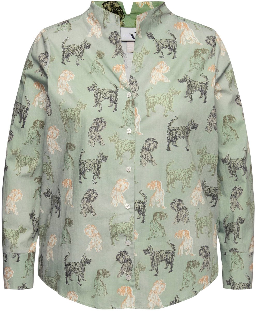 Ulla Popken - Dames - Blouse landhuisprint goblet kraag lange mouwen - Olijf - Maat 42+
