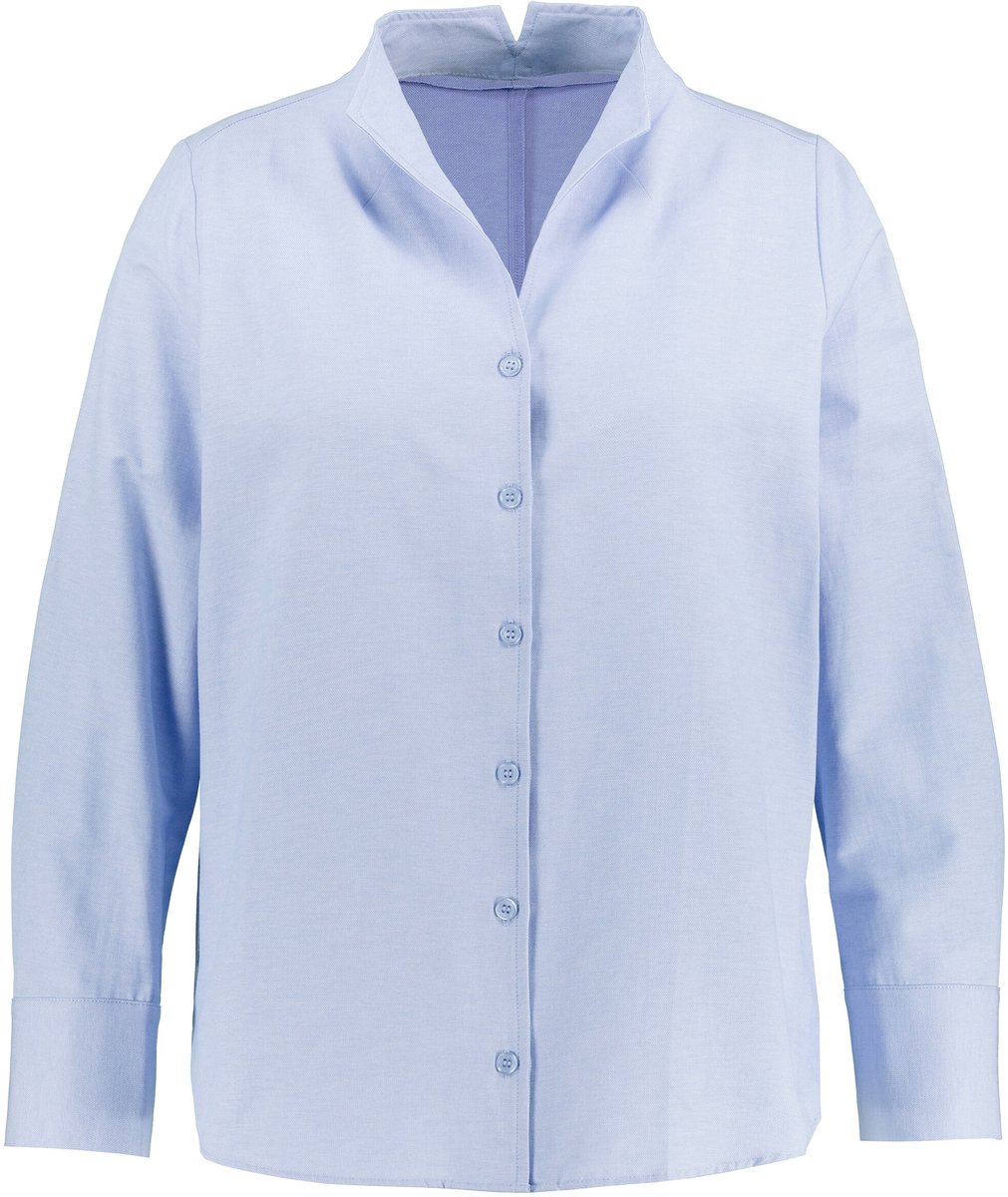 Ulla Popken - Dames - Blouse Oxford-stof gobletkraag lange mouw - Lichtblauw - Maat 42+
