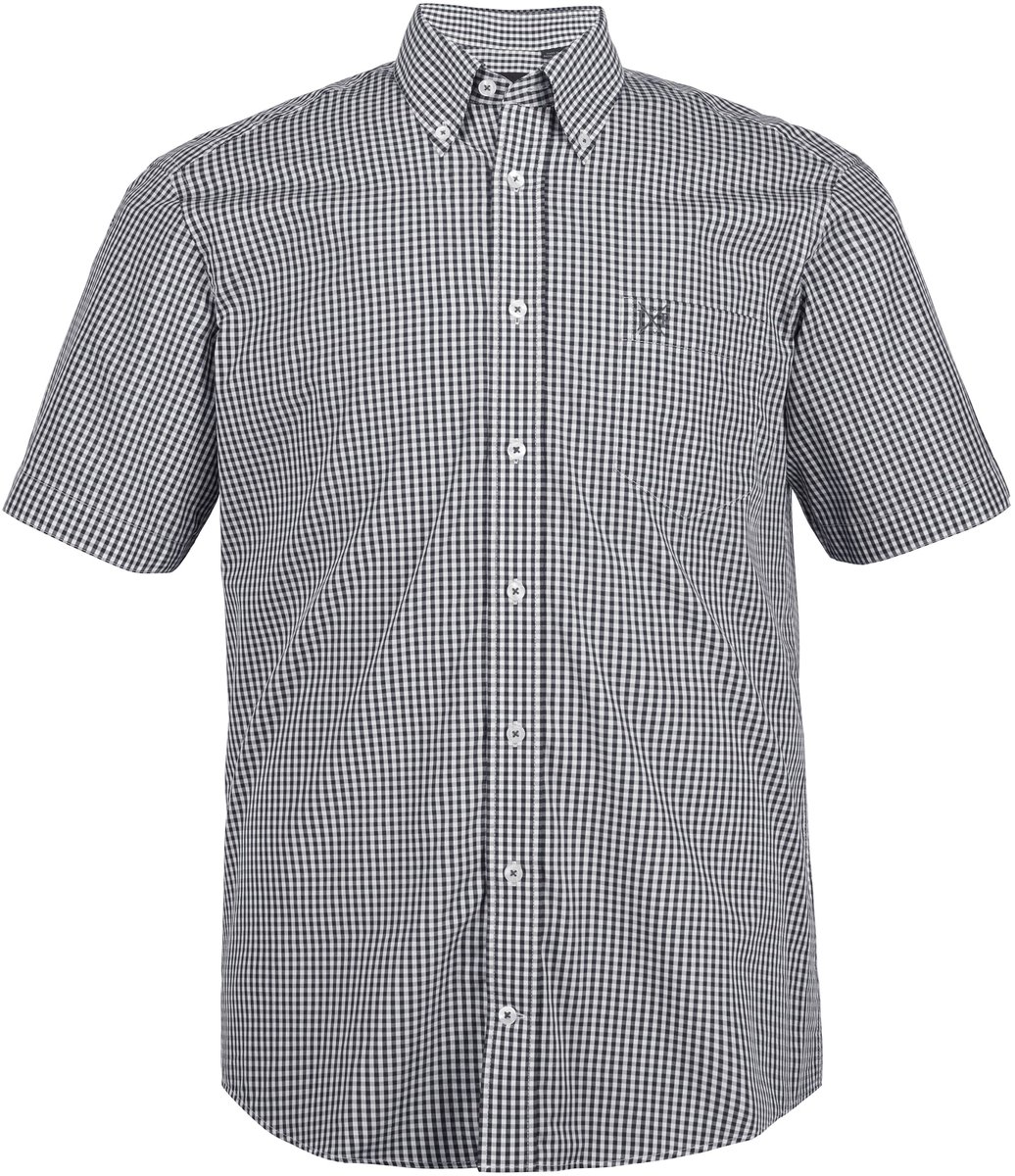 JP 1880 - Heren - overhemd korte mouwen vichy ruitje t/m 8XL comfort fit - Zwart - Maat XL
