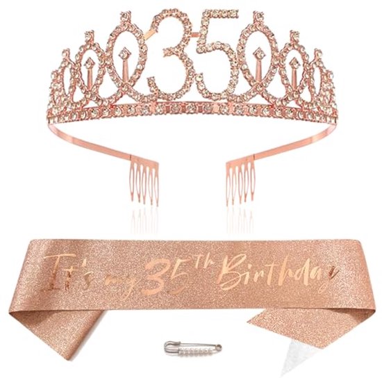 Nordivar - Roségouden verjaardagskroon met strass - Feestelijke