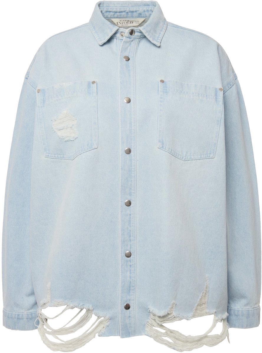 Studio Untold - Dames - Denim overhemd oversized destroyed overhemdkraag - Gebleekt denim - Maat 54+
