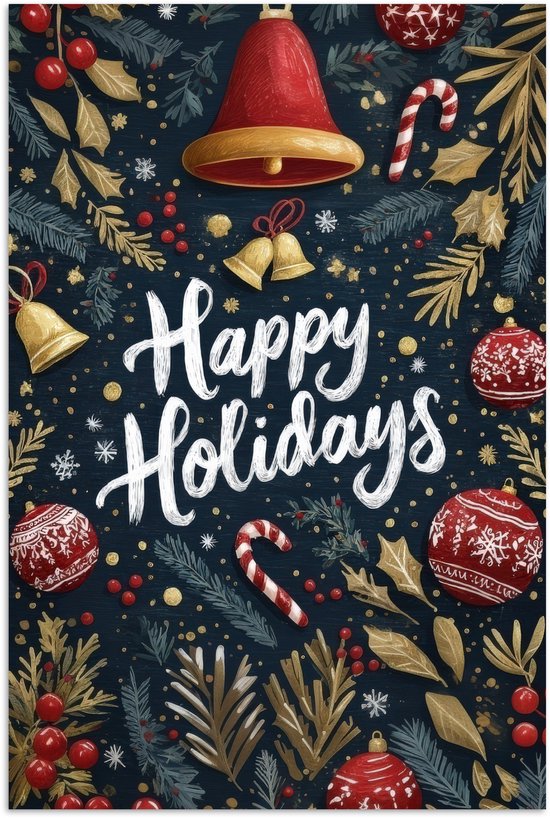 Poster 80x120 cm - Feestelijk - Kerstgroet - Kleurrijk - Posters - Kamer decoratie - Wanddecoratie woonkamer - Muurdecoratie slaapkamer - Kerstversiering - Kerstdecoratie voor binnen - Kerstmis