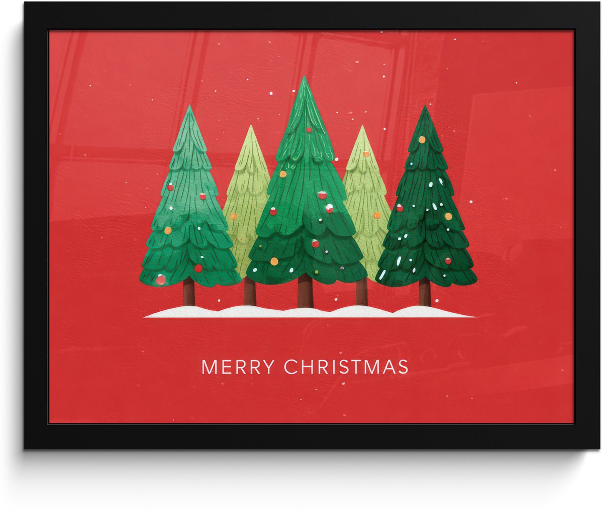 FrameYourWall Poster in lijst - Fotolijst 40x30 cm - Posters - Minimalistisch - Kerstbomen - Rood - Sneeuw - Posterlijst zwart - Decoratie - Wanddecoratie woonkamer - Muurdecoratie slaapkamer - Kerstversiering - Kerstdecoratie voor binnen - Kerstmis