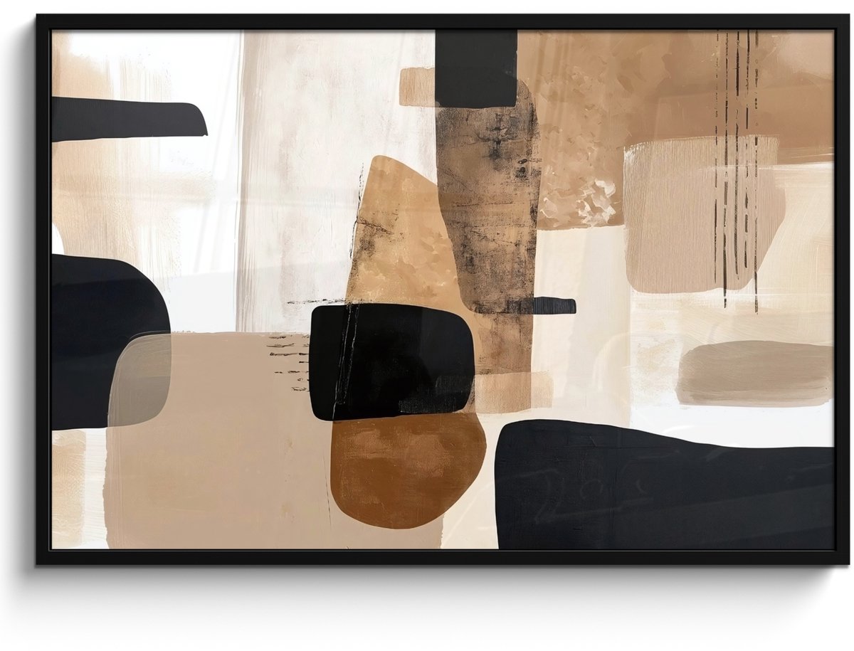FrameYourWall Poster in lijst - Fotolijst 120x80 cm - Posters - Vlakken - Abstract - Zwart - Strepen - Posterlijst zwart - Decoratie - Wanddecoratie woonkamer - Muurdecoratie slaapkamer