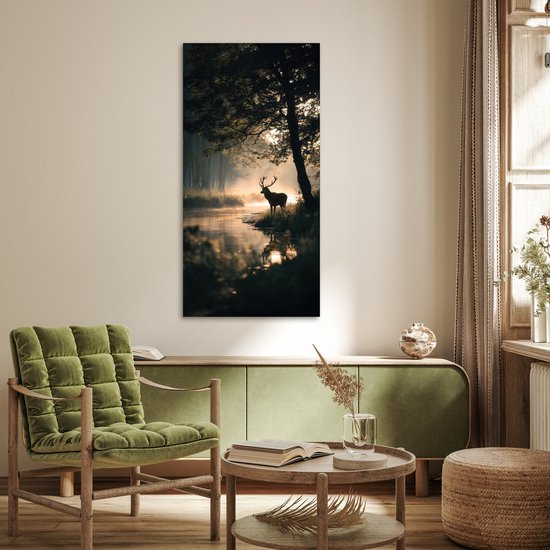 Affiche 60x120 cm - Cerf - Ruisseau forestier - Mystique - Posters Décoration murale - Salon - Chambre