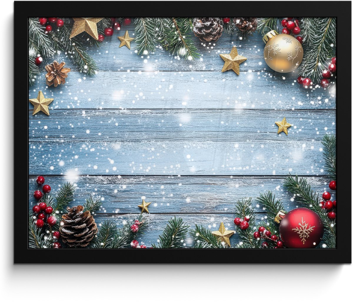 FrameYourWall Poster in lijst - Fotolijst 40x30 cm - Posters - Kerstomlijsting - Sneeuw - Meerkleurig - Posterlijst zwart - Decoratie - Wanddecoratie woonkamer - Muurdecoratie slaapkamer - Kerstversiering - Kerstdecoratie voor binnen - Kerstmis