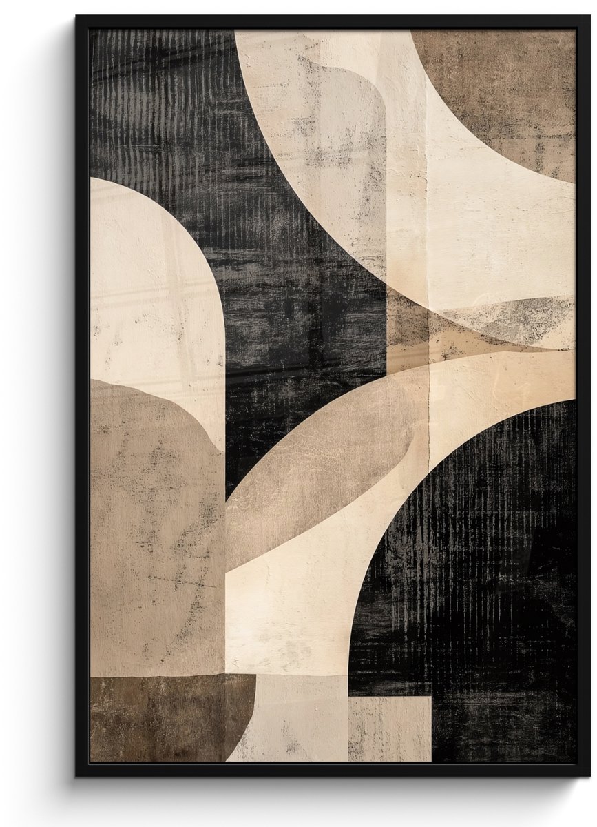 FrameYourWall Poster in lijst - Fotolijst 80x120 cm - Posters - Abstract - Vormen - Modern - Beige - Posterlijst zwart - Decoratie - Wanddecoratie woonkamer - Muurdecoratie slaapkamer