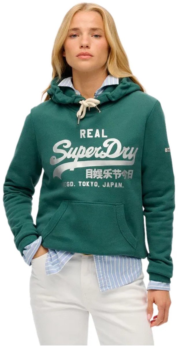 Superdry Vintage Logo Metallic hoodie Dames Hoodies Groen