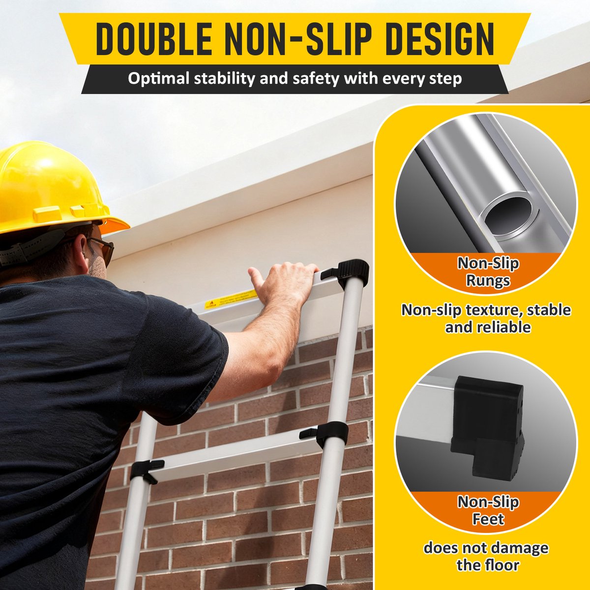 Telescopische Vouwladder - Telescopische Ladders - Werkhoogte 3,2M - zilverachtig - lichte uittrekbare ladder - met Barre d'équilibre – foto 3