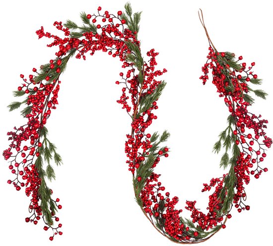 Guirlande de Noël avec baies Couronne de pin Vert 1,8 m de long Décoration de Noël intérieure et extérieure