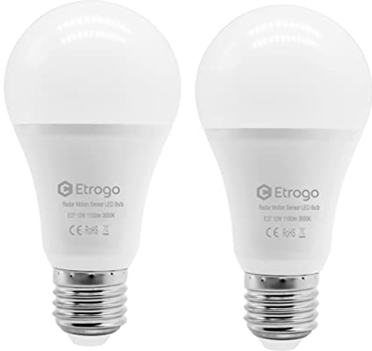 LED Gloeilamp E27 met bewegingssensor en schemersensor - 2 Stuks, Koelwit 6000K, 12W