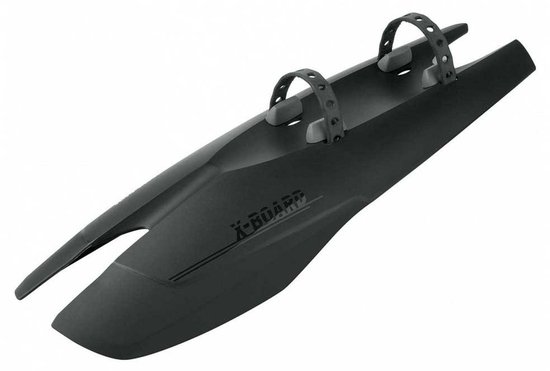 Zwart SKS X-board spatbord met twee grijze bevestigingsbanden.