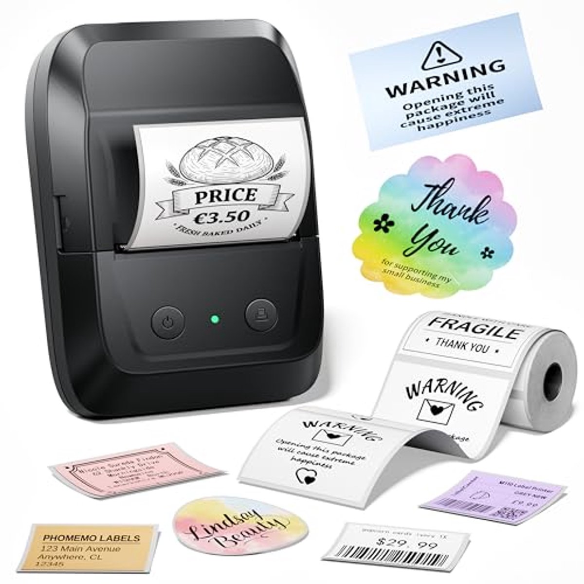 Bluetooth Labelprinter - Zelfklevend, Thermische Printer voor Barcode en Adres - Compatibel met Telefoons en PC