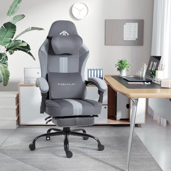 Ergonomische Gamingstoel met Voetsteun en Hoofd- en Lendensteun — afbeelding 2