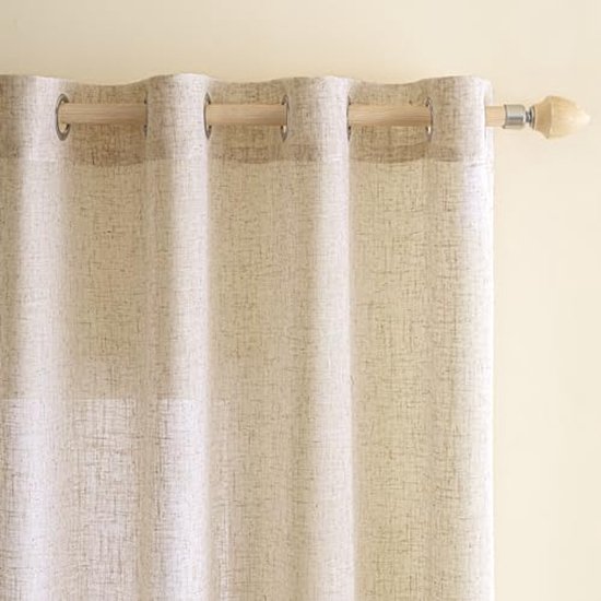 Vouwgordijn met oogjes Brondy wit semi-transparant linnenlook vouwgordijn met haak ophanging zonder boren breedte 60 cm x hoogte 140 cm