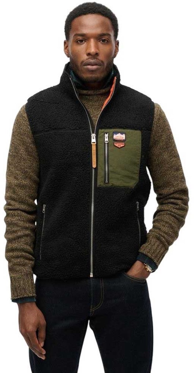 Superdry Vintage Retro Borg Fleece Bodywarmer Heren Gilets Zwart