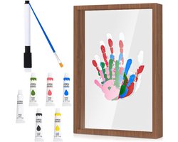 Familie Handafdrukset - Baby Handafdruk en Voetafdruk Set met Ruimte voor 4 Personen - Gepersonaliseerd Cadeau Vaderdag (Walnoot, Houdt 4 Gezinsleden)