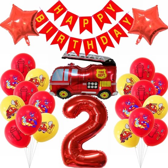 Fire Brigade Verjaardagsdecoratie - 2 Jaar - Jongens - Brandweer Ballonnen - Kinderfeestje - Brandweerman Decoratie