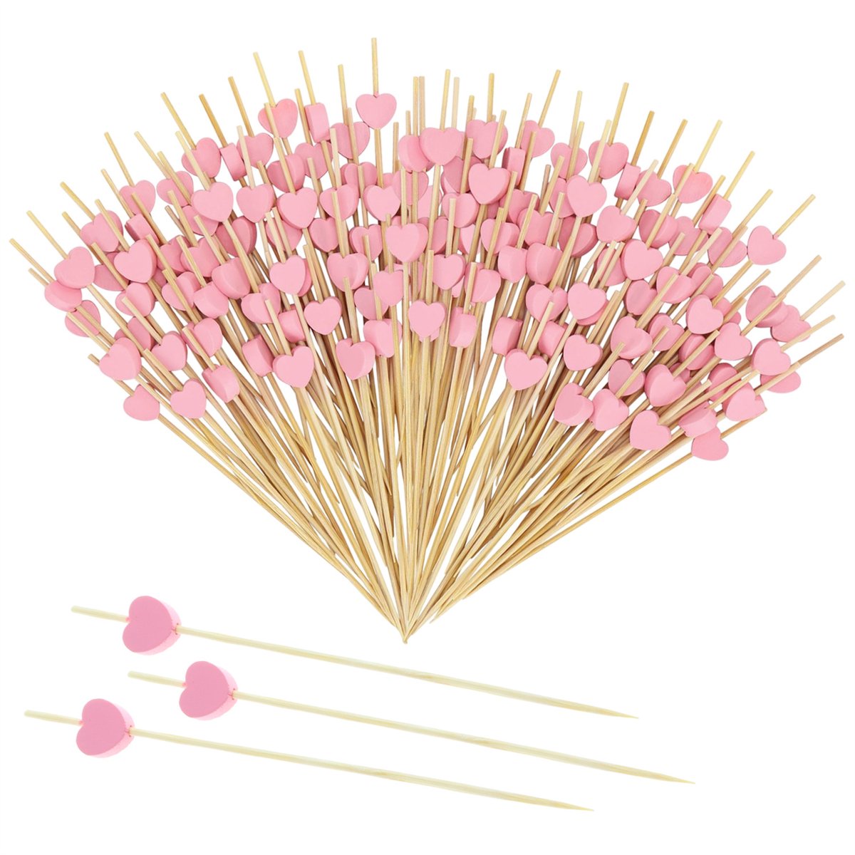 Peysaitr - Hartvormige bamboe prikkers – decoratie – voor feest, bar & verjaardag – roze – 12cm – 100 stuks